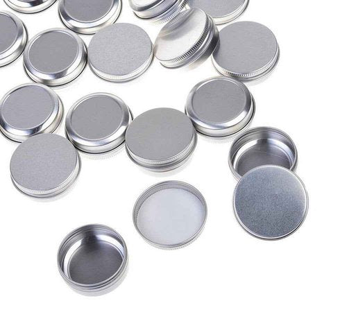 12PCS 60ML/Gram 2oz Silver Aluminum Cosmetic Sample Packing Tins Cases with Screw Lids Round Storage Jar Containers for Lip Balm DIY Salves Candles Eye Shadow Powder and Tea