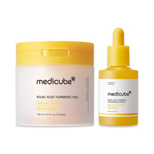 medicube Kojic Acid Renew & Smooth Duo for Troubled Skin: Kojic Acid Turmeric Clarifying Toner Pad and Kojic Acid Turmeric Clarifying & Balancing Capsule Serum