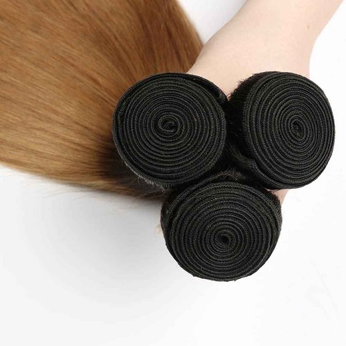 Honey Blonde Straight Bundles Human Hair T1B/27 Ombre Bundles Double Weft Brazilian Human Hair Sew-In Weave Extensions 18 20 22 Inch（Black Ombre Honey Blonde）