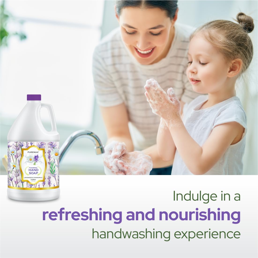 Puremax Foaming Hand Soap Refills with Essential Oils | Lavender Chamomile | Gentle, Moisturizing | Triclosan-free | Made in USA | 128 Fl Oz (1 Gallon) |