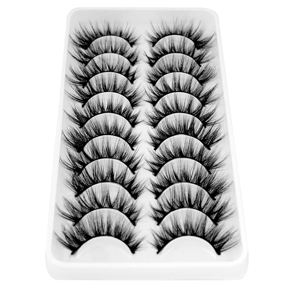 BlueSmurfs False Eyelashes Cat Eye Lashes Bulk Faux Mink 3D Fluffy Christmas Fake Eyelashes Volume 10 Pairs Pack