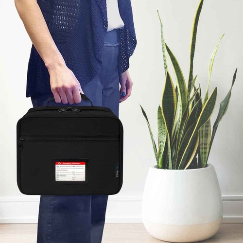 StarPlus2 Large Padded Pill Bottle Organizer with Emergency Card, Medicine Bag, Case, Carrier for Medications, Vitamins, and Medical Supplies - Travel Medicine Organizer, Home Storage Med Bag - Black