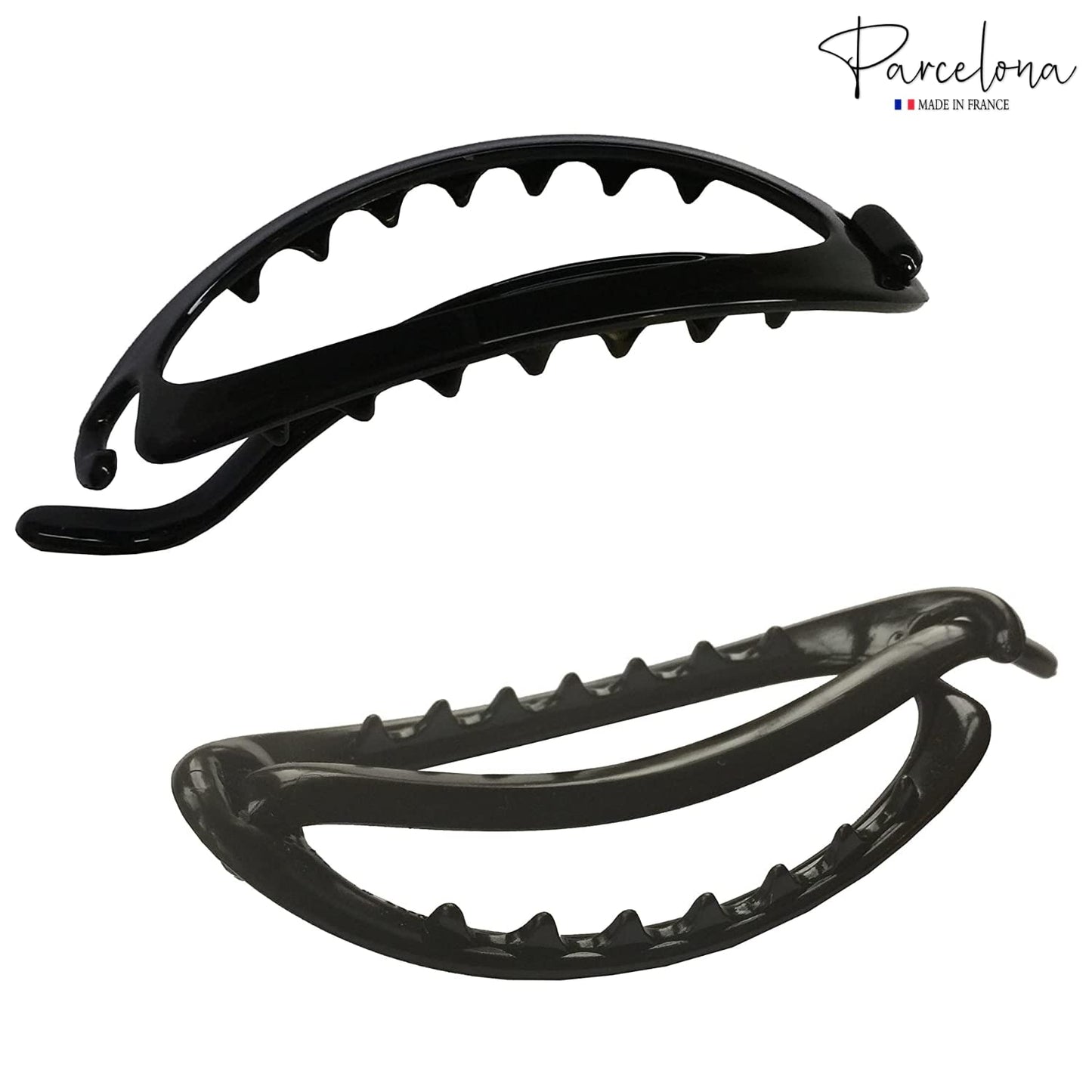 Parcelona French Plain Oval Simple Large Ponytail Holder Non Metal Hair Clip Barrette (Glossy Black)