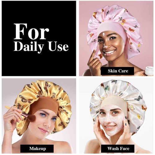 4pcs Large Satin Bonnets for Sleeping, Silky Hair Bonnet for Curly Hair Black Women Braid, E