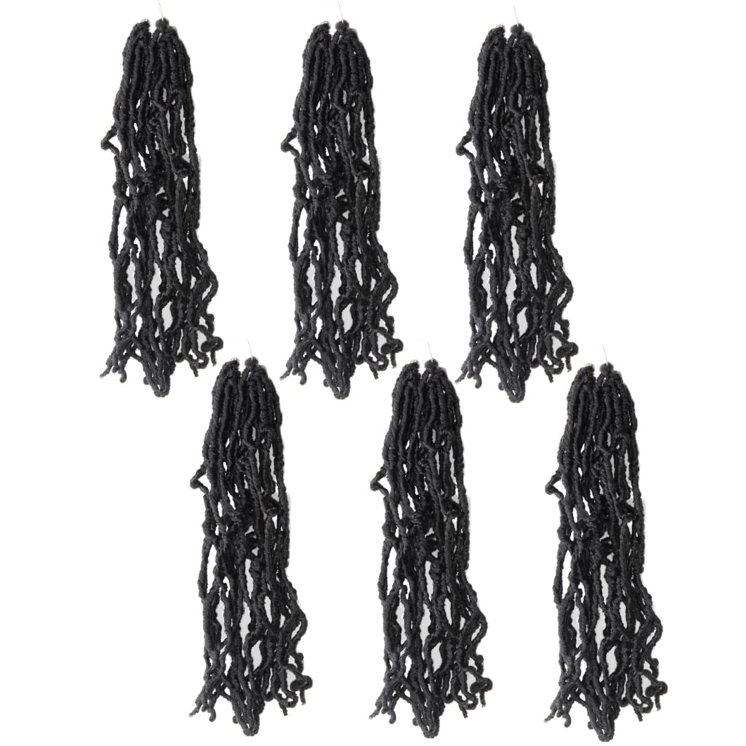 12 Inch Soft Locs Crochet Hair 6 Packs Short Straight Pre-looped New Faux Locs Crochet Hair 6 Packs, 1#(Jet Black)