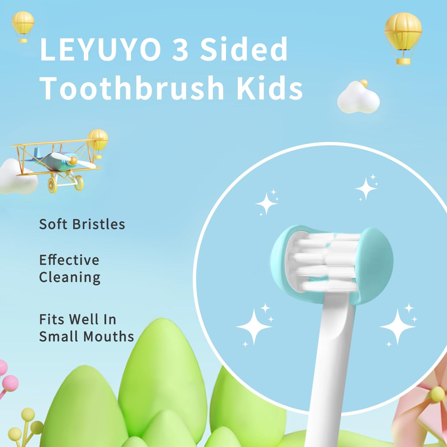 LEYUYO 3 Sided Toothbrush Kids, Soft Bristles Toddler Toothbrush, Boys Girls Toothbrush, Autism Training Toothbrush, 360° Oral Teeth Cleaning