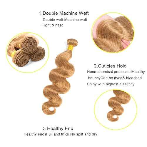 22 24 26 Inch Color #27 Bundle Honey Blonde Body Wave Human Hair Bundles Golden Blonde Bundle Color #27 Body Wave Bundles Remy Human Hair