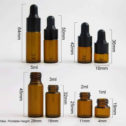 ZbFwmx 50 Pcs Mini Glass Dropper Bottle Lab Dropping Bottles Essential Oil Dropper Bottles Cosmetic Sample Vials Dropping Sample Containers Eye Dropper Dispenser (Black-Brown, 1ML)