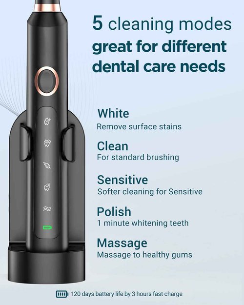 Rtauys 2 Pack Electric Toothbrush for Adults - 2 Rechargeable Electric Toothbrushes with 12 Brush Heads & 2 Travel Case, Power Electric Toothbrush with Holder, 3 Hrs Charge for 120 Days - Black+Pink