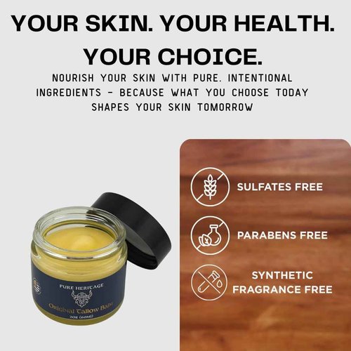 Pure Heritage Handmade Tallow Balm – Grass-Fed & Finished Moisturizer & Healing Cream with Frankincense & Cedarwood | Natural Care for Sensitive Skin, Eczema, Rosacea, Babies, Men & Women (2oz)