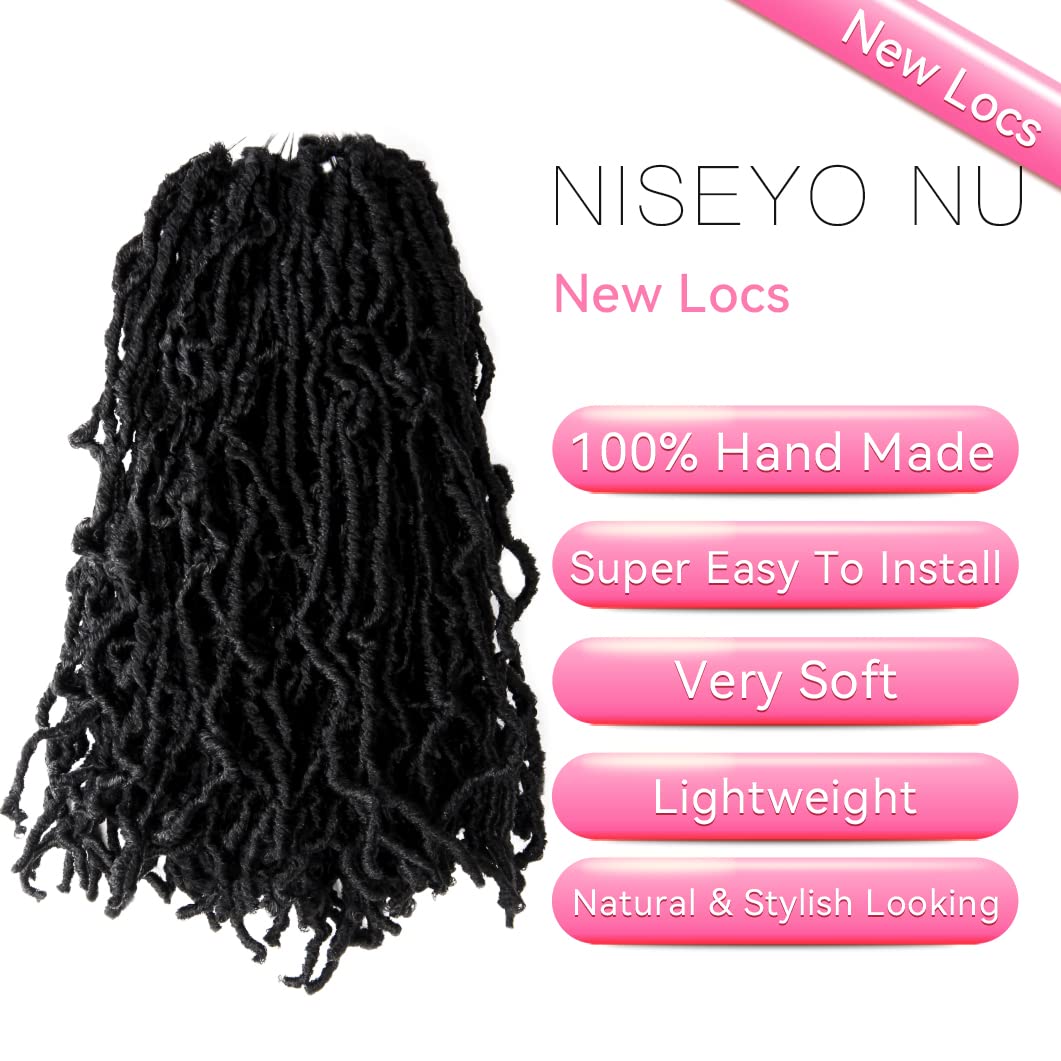 12 Inch Soft Locs Crochet Hair 6 Packs Short Straight Pre-looped New Faux Locs Crochet Hair 6 Packs, 1#(Jet Black)