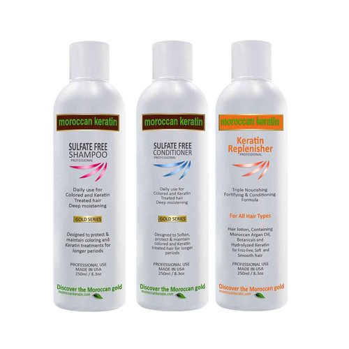 Moroccan Keratin Hair Nourishing Triple Care Kit Keratin Replenisher, Sulfate-Free Shampoo & Conditioner Important to Maintain Keratin Treatment Results for Longer and Great Looking Hair