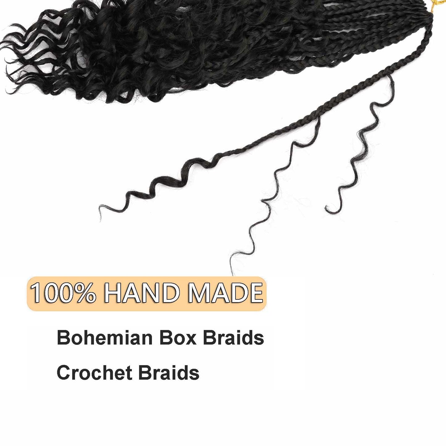 8 Packs Goddess Box Braids Crochet Hair 14 Inch Crochet Box Braids with Curly Ends Boho Braids Bohemian Box Braid Hair for Women (1B, 14 inch 8 pack)