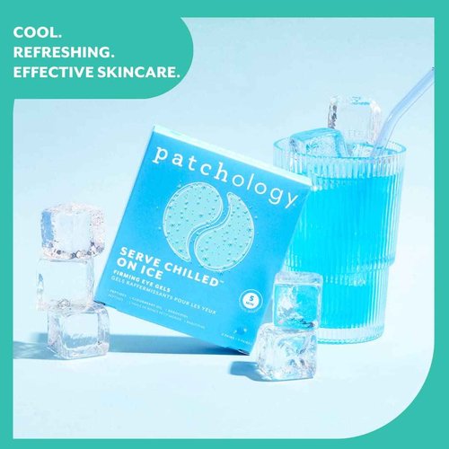 Patchology Iced Cooling Under Eye Mask Patches with Peptides, Cloudberry Oil and Bakuchiol. Cool eye gels to firm skin and soothe, reduce fine lines and under eye bags 5 Pair (Pack of 2)