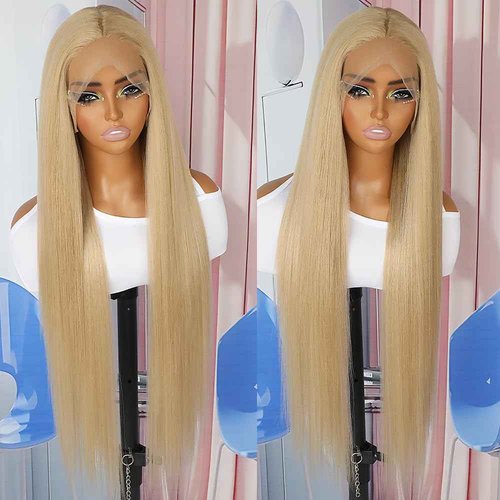 QD-Tizer Ash Blonde Synthetic Hair Wigs Long Straight Hair Mixed Platinum Blonde Color Natural HairLine Heat Resistant Fiber Hair Wigs for Fashion Women 32Inch