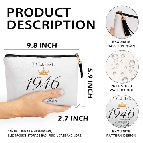 Pykfrhh 80th Birthday Gift Women Friendship Best Friend Gift Grandma Mom Sister Aunt Funny Cosmetic Bag Travel Amenity Bag Makes The World a Better Place Since 1946 Birthday Gift from Grand.