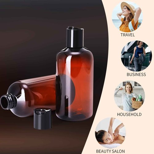 Zubebe 36 Pcs Plastic Travel Bottles with Disc Top Flip Cap Empty Refillable Squeeze Travel Containers for Shampoo Lotions Cream Toiletries Liquid Body Soap (Brown, 8 oz)