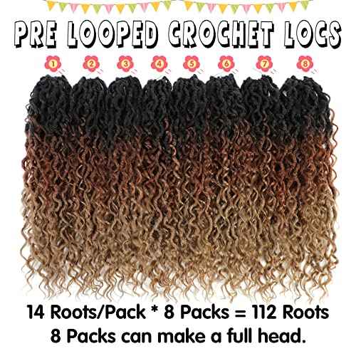 Fulcrum Goddess Locs Crochet Hair 18 Inch, 8 Packs New Faux Locs Crochet Hair for Black Women, Crochet locs with Curly Ends (18Inch (Pack of 8), 1B/30/27#)