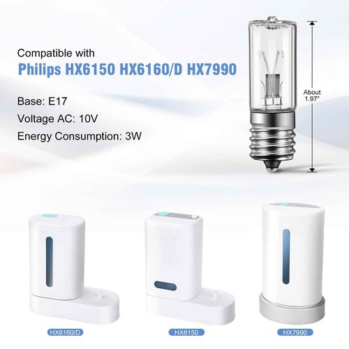 2 Pcs 3 Watts Bulb Replacement Parts Compatible with Philips Sonicare HX6150 HX6160/D HX7990 Charger Appliances