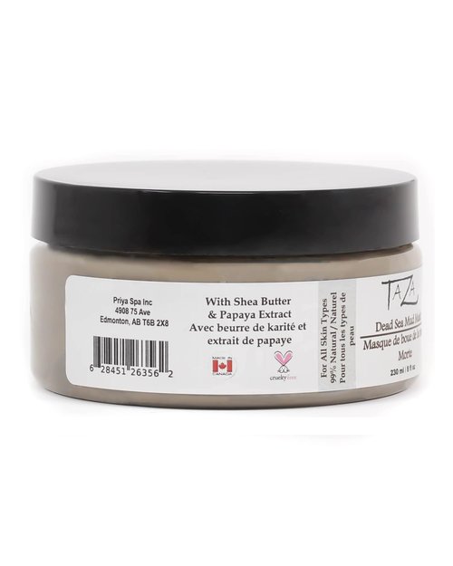 Taza Premium Natural Dead Sea Mud Mask, 8 ounces (230 milliliters), Bright and Radiant Facial Skin, With: Dead Sea Mud, Shea Butter, Grapeseed Oil, Vitamin E, Glycerin, Papaya Extract