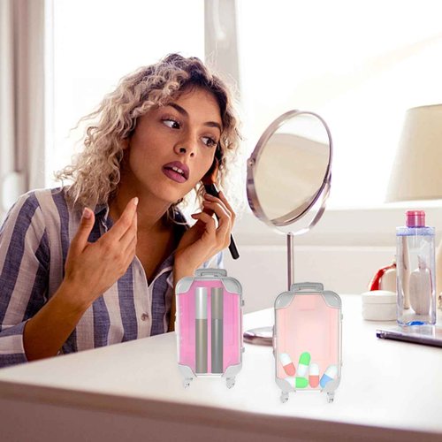 VILLCASE Mini Suitcase Party Favor Box 4pcs - Small Plastic Eyelash Storage Cases - Cute Travel Luggage for Candy Jewelry False Lashes Makeup Organizer Pink & Rose Red