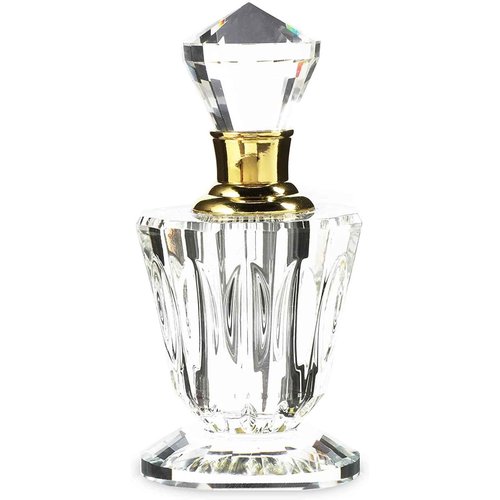 Okuna Outpost Crystal Glass Perfume Bottle Set - Refillable Perfume Bottles for Fragrance & Oils - Boudoir Props - Pack of 2, Transparent Glass, Round