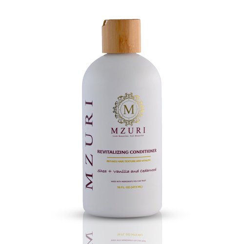 MZURI Revitalizing Conditioner with Shea Butter, Vanilla, & Cedarwood, Moisturizing, Hydrating, and Deep Conditioning Treatment for Frizzy, Dry, Hair, Restorative Leave-In Formula - 16 Fl. Oz