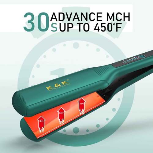 K&K 2.16 Hair Straightener for Thick, Extra Wide Flat Iron with Adjustable Temperature(248-450℉) Ceramic Coated Floating Panel, 30s Fast Heating, Dual Voltage, for Thick Curly Hair