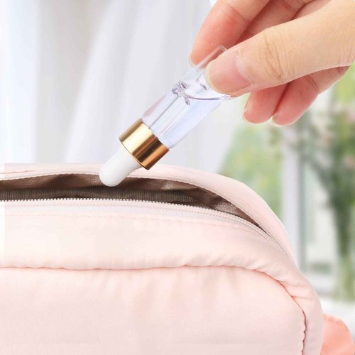 Empty Transparent Glass Bottles, 5ml Essential Oil Dropper Bottle, Makeup Sample Storage Containers With Gold Head, White Cap & 2 Straws, 50pcs (Pack of 2)