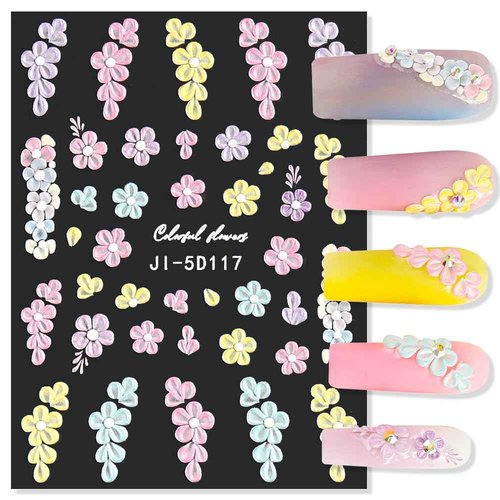 5D Embossed Flower Nail Stickers - Acrylic Carved Rose & Butterfly Nail Art Decals - DIY Floral Petals Designs