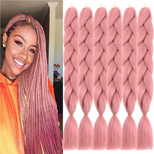 SHUOHAN 6 Packs Ombre Jumbo Braiding Hair Extensions 24 Inch High Temperature Synthetic Fiber Hair Extensions for Box Braids Braiding Hair (Rouge Pink)