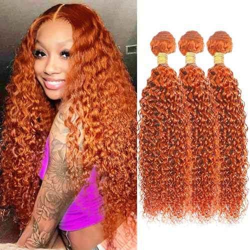 #350 Ginger Orange Bundles Human Hair Water Wave Bundles 16 18 20 Inch Wet and Wavy Human Hair Bundles 100% Unprocessed Brazilian Virgin Ginger Orange Hair 3 Bundle Human Hair Extensions for Women