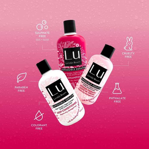LATINUS BEAUTY RESCUE Collection, Impossible Keratin Anti-Frizz Shampoo (12 oz) + Conditioner (12 oz) + Leave-In Cream (8 oz) for Dry, Damaged Hair