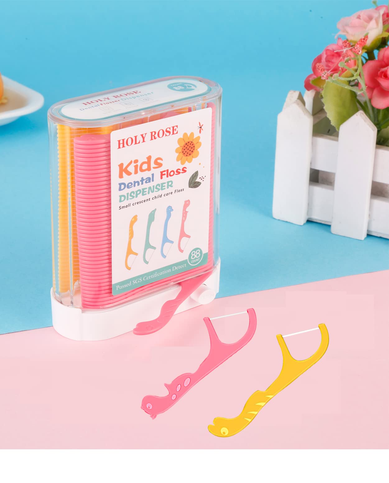 Kids Professional Dental Floss Picks Holy Rose Dental Flossers Dispenser 2Box Suitable for Teenagers,Children,Girls,Boys、Unflavored Floss Sticks,Neat,Hygienic