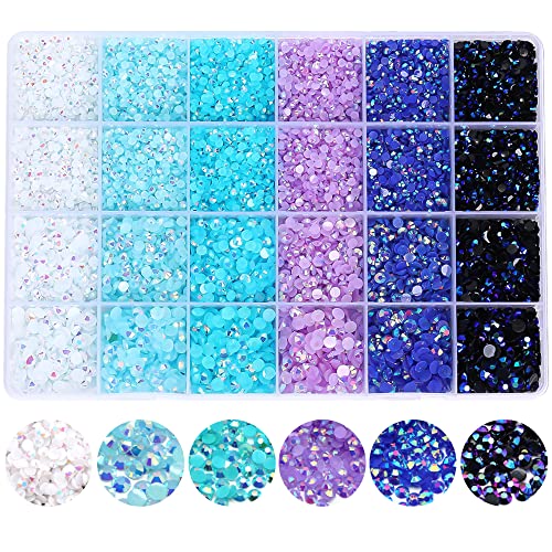 RODAKY 24000pcs Mix Color Pearls Rhinestones for Craft 3/4/5/6mm Flatback Round Jelly Rhinestone Bedazzling Non Hotfix Crystal Gems Beads for for DIY Nails Clothes Tumblers Face Makeup Manicure