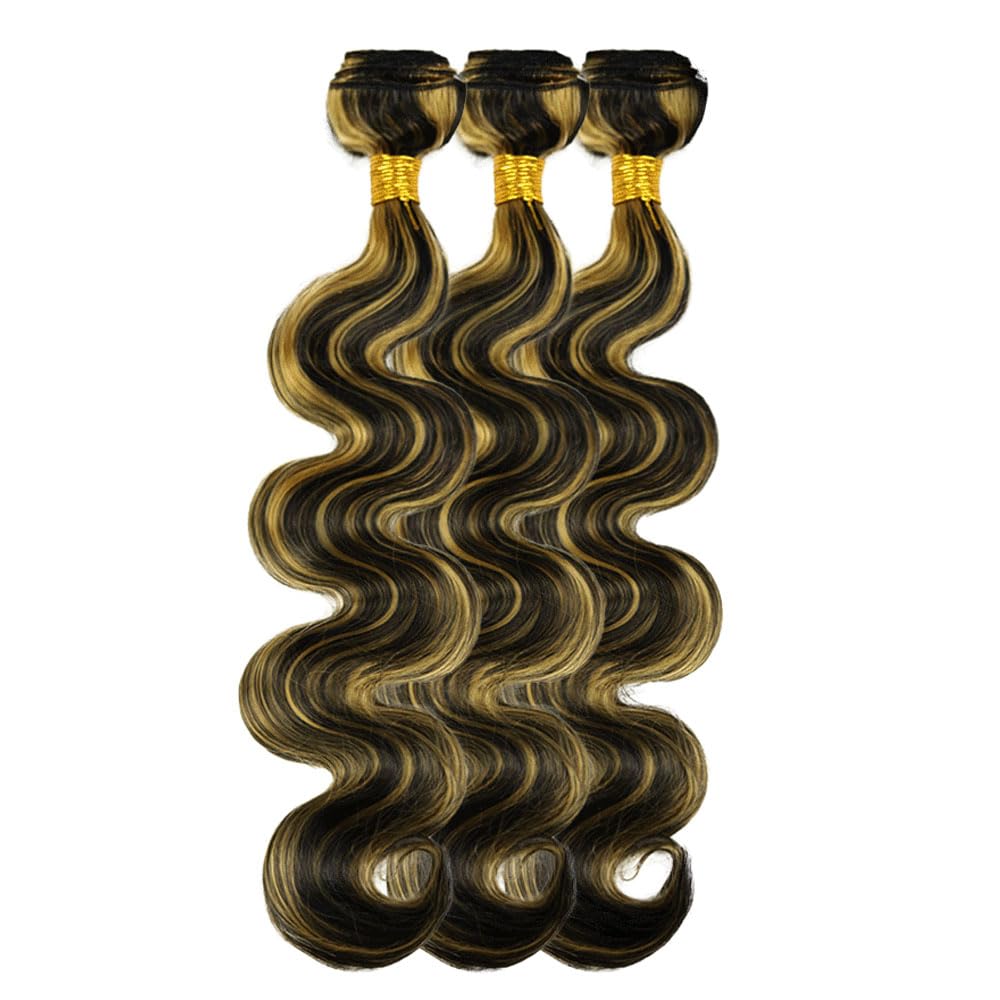 P1B/27 Human Hair Bundles Ombre Body Wave Bundles Brazilian Unprocessed Virgin Hair 3 Bundles 22 22 22 Inch Two Tone Black Mixed With Honey Blonde Bundles Hair Weave for Women