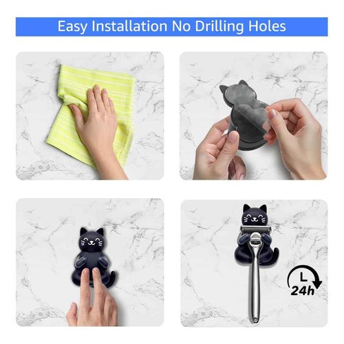 Pishovi Cat Holder Shaver Organizer, Black Cat Bathroom Decor Razor Holder Wall Mount, Valentine's Day Birthday Gifts for Women Boyfriend Girlfriend, Emotiona Gifts for Wife Husband Dad Mom Cat Lover