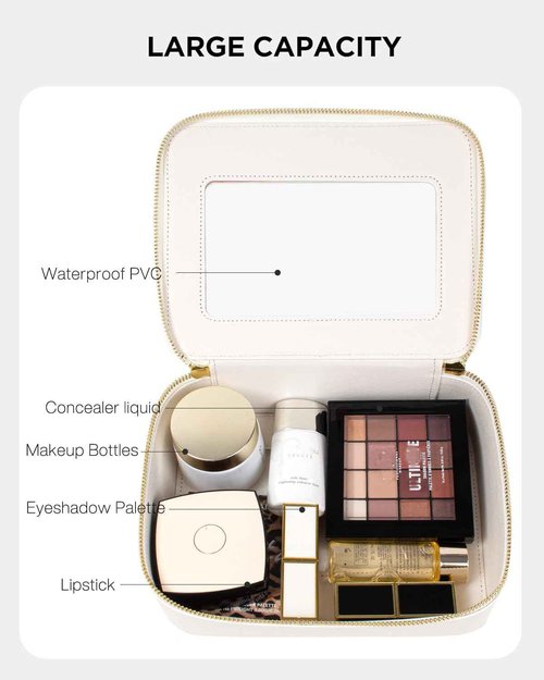 FFpaw Clear Makeup Bag, Travel Cosmetic Organizer Case Waterproof Skincare Toiletry Bag with Zipper Portable Make Up Pouch Compact Car Organizer Bag for Essentials (Large White)