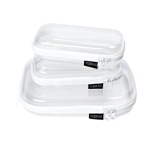 3 Pack Clear Hard Shell Zipper Case - Clear Waterproof Cosmetic Bag with Zipper, Kid's Toy Storage Organizer Bins, Charging Cables, creative journaling, painting brushes, Threads,Sketch Supplies