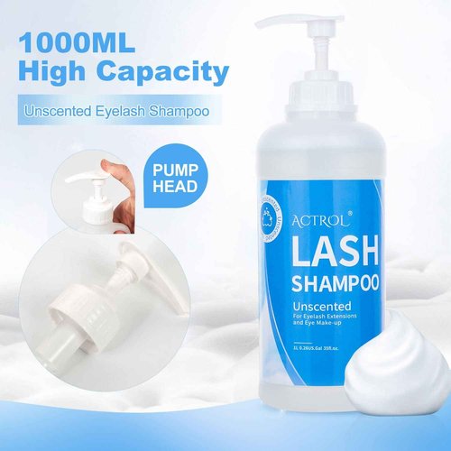ACTROL Eyelash Extension Cleanser Unscented 1L Natural Lash Extension Shampoo Professional Eyelid Foaming Cleanser Paraben & Sulfate Free Non-lrritating with Salon and Home Care