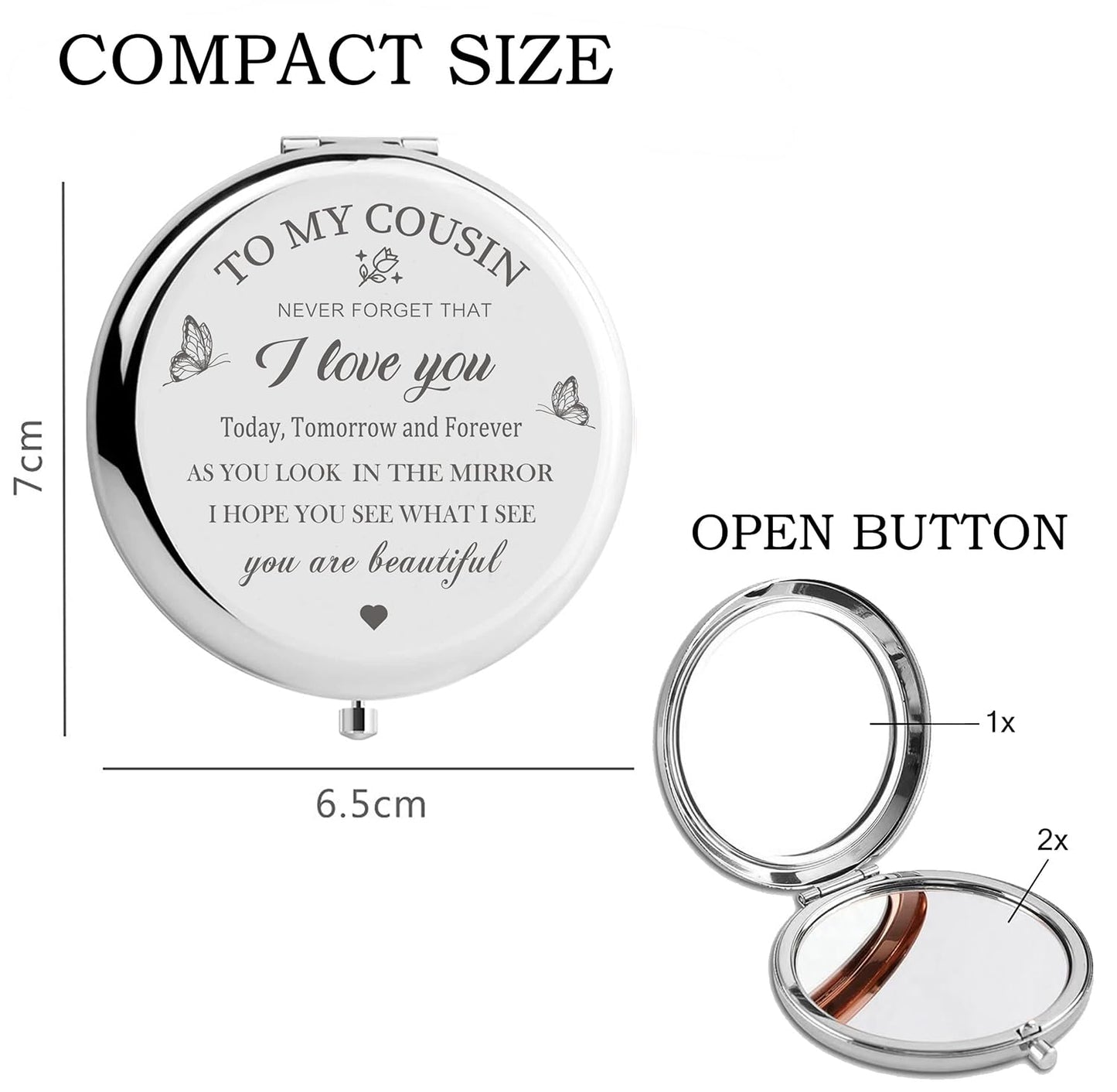 KGKAIMIZL Cousin Gifts for Women, Cousin Birthday Gifts,Sliver Compact Mirror for Cousin Sister Makeup Mirror Birthday Christmas Graduation Gifts for Cousin