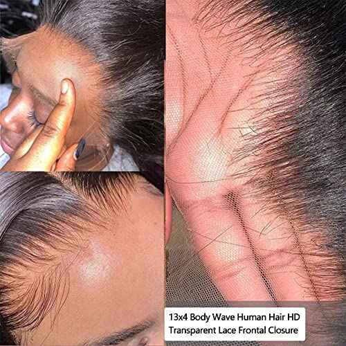 ALIANNA 13x4 Body Wave Human Hair HD Transparent Lace Frontal Closure, 10A Unprocessed Brazilian Virgin Hair, 16 Inch, Black