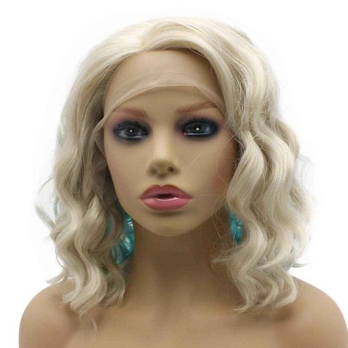 iwonawig Shoulder Length Blue Gray Ombre Wavy Wig Heat Resistant Synthetic Lace Front Wig
