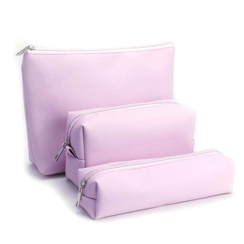 AGBIADD Travel Makeup Bags Set, 3-Piece Large Toiletry Organizer, Multi-Size Cosmetic Bags with Zipper (Pink)