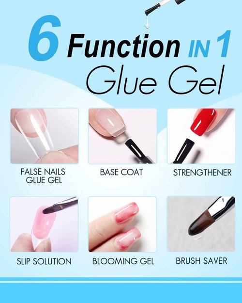 Gelike EC Medium Square Soft Gel Full Cover Tips Kit with 6 in 1 Nail Glue Gel