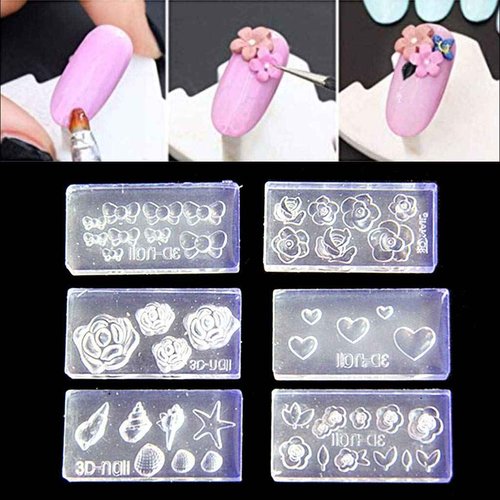 WEWIN loweyuiroy Nail Acrylic Molds Kit, 6 Pieces 3D Stereo Mini Flower Carving Mold Nail Art Mould Template Silicone Mold