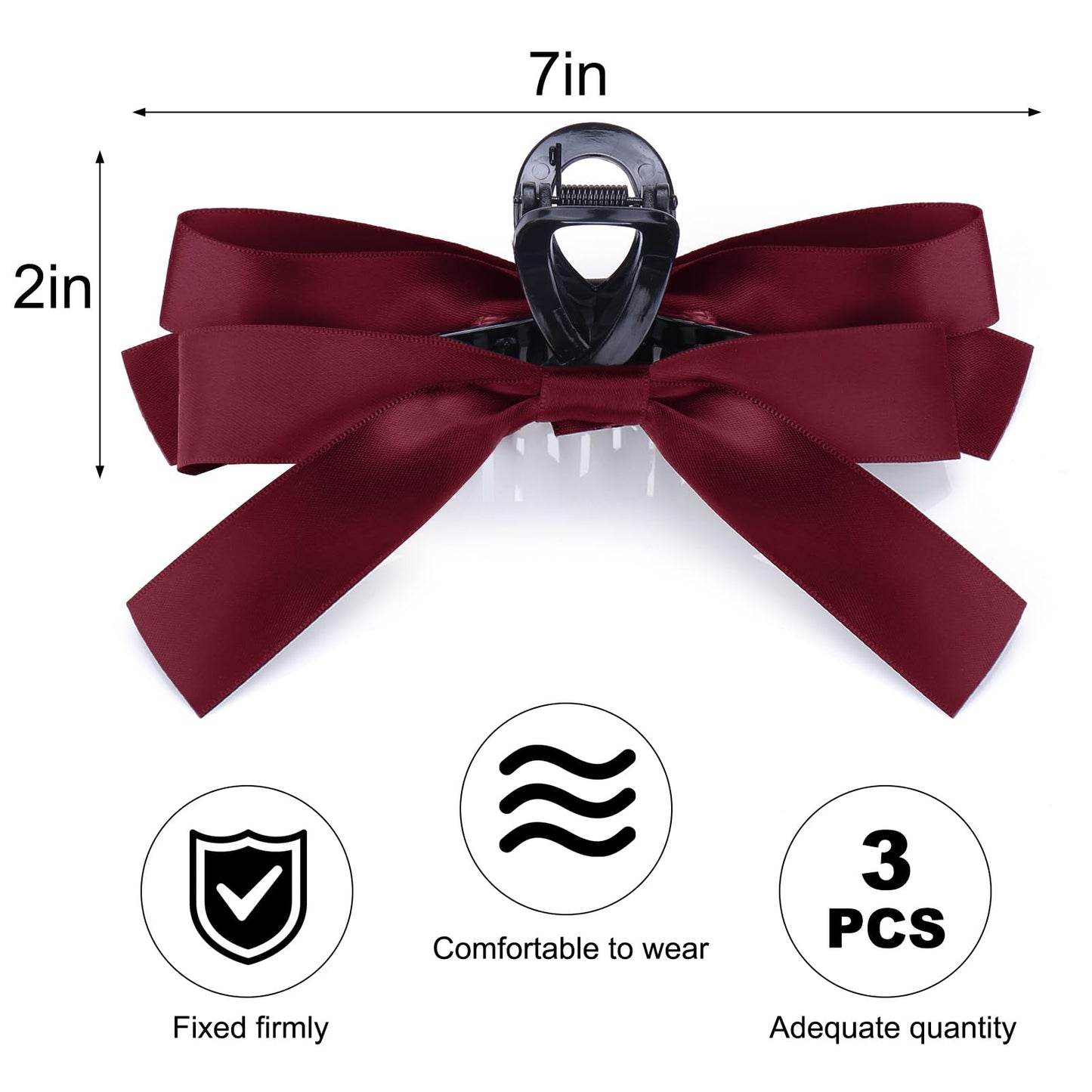 Vodolo Red Bow Hair Claw Clip for Women Girls,3PCS Nonslip Big Bows Hair Claws Barrette for Thick Thin Hair