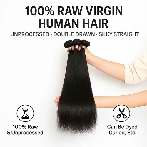 VIPbeauty Raw Straight Bundles Human Hair Bundles 14A Brazilian 1 Single Bundle Human Hair 100% Unprocessed Virgin Weave Bundles Human Hair Raw Remy Hair Bundles Natural Black 95g 18 Inch