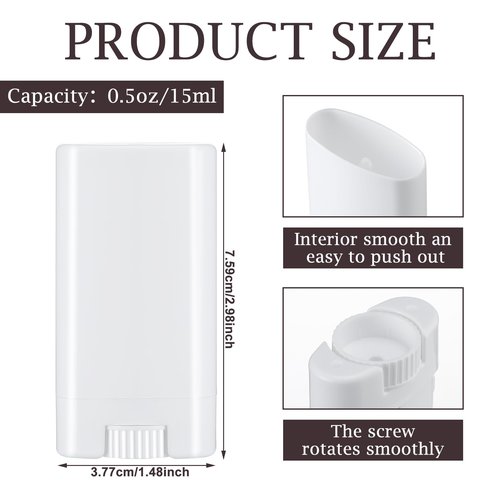 Wesiti 50 Pcs Plastic Empty Deodorant Containers 1/2 oz Travel Deodorant 15ml Refillable Containers Tubes Oval Lip Balm Tubes for Lip Balm DIY, White