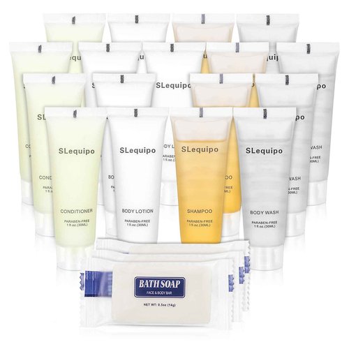 5-IN-1 Hotel Soaps and Toiletries Bulk Set: 50 Pcs - 5-Piece Set: 10 Hotel Bar Soap 0.5oz, 10 Shampoo, 10 Body Wash, 10 Body Lotion, 10 Conditioner - Mini Guest Toiletries